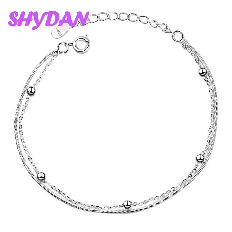 SHYDAN 925 Sterling Silber Einfache Doppelschichtige Perlenarmbänder Ketten für Damen Modeschmuck