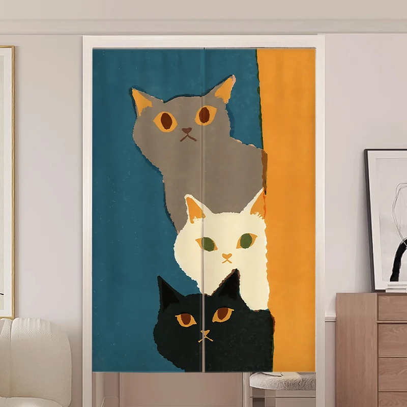 VIKAMA Cute Cat Half-Door Curtain, Adorable Kitchen and Bathroom Divider Curtain, Aesthetic Home Decor Curtain