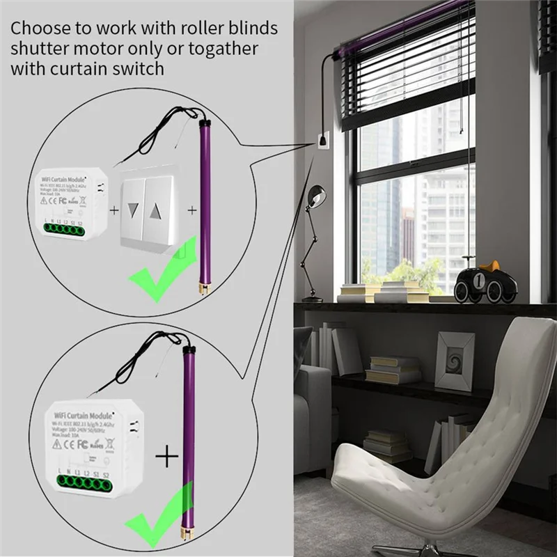 AB46-1 PCS Tuya WIFI Smart Curtain Module Switch APP Remote Control White 100-240VAC For Alexa Google Home Voice Control