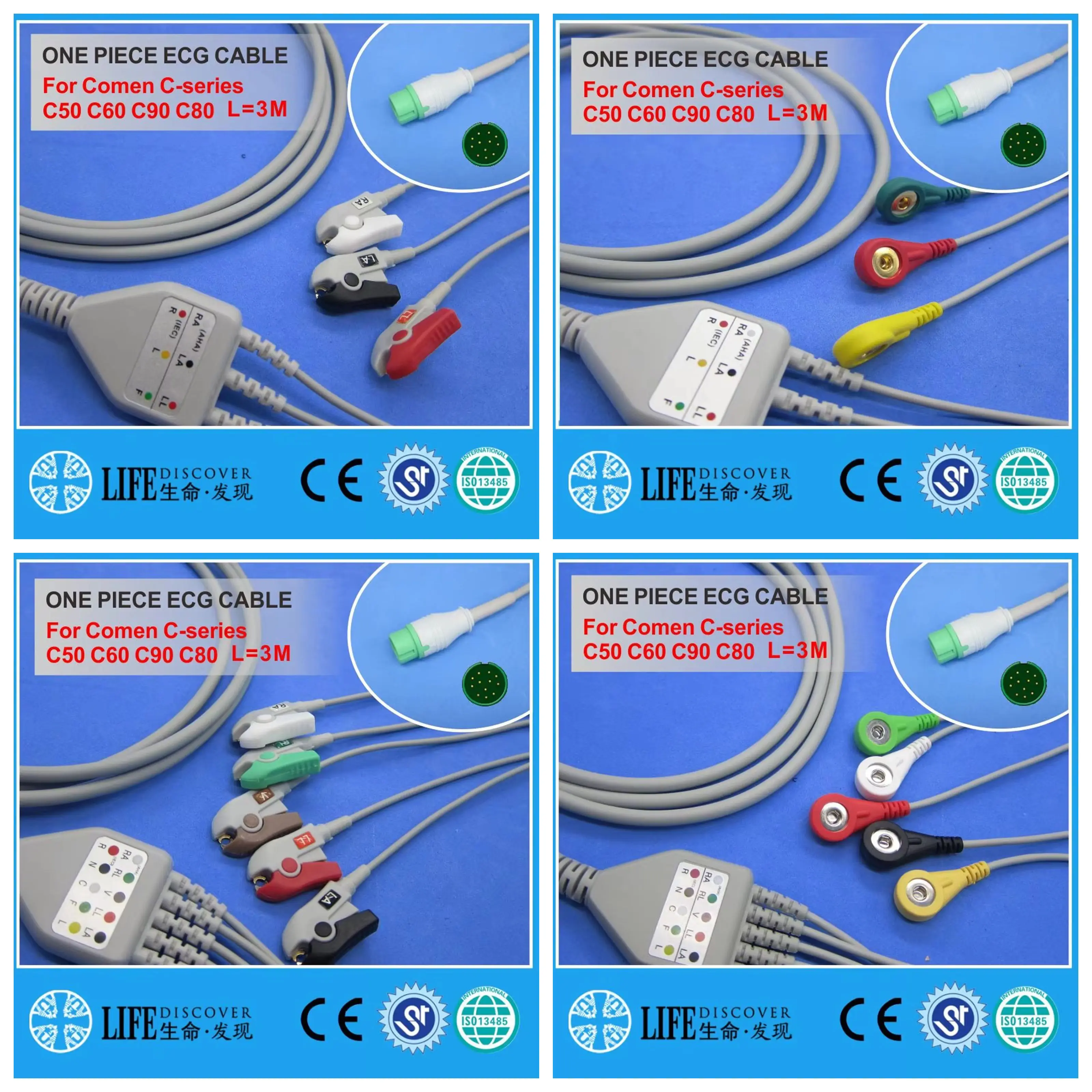

Кабель для ЭКГ с 3-жильным зажимом и 12-контактным разъемом для монитора пациента comen C50, C60, C70, C80