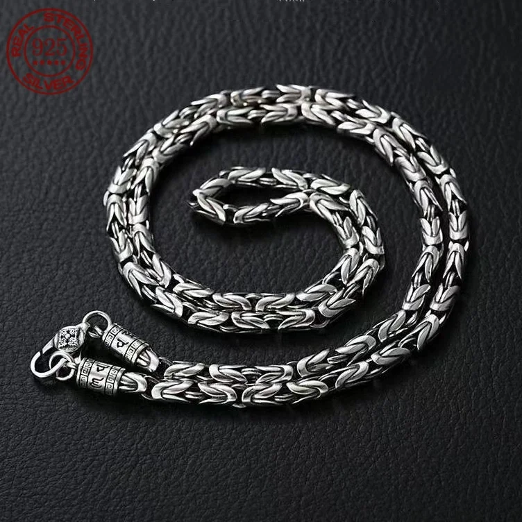 

Great Sale New Fashion 100% Pure S925 Silver Jewelry Retro 6MM Thick Six-Character Mantra Trendy Personality Man Necklaces