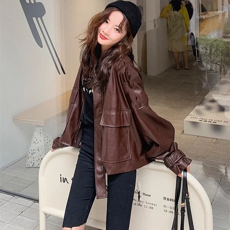 2025 Leather Jacket Women Autumn New Style Biker Jacket Female