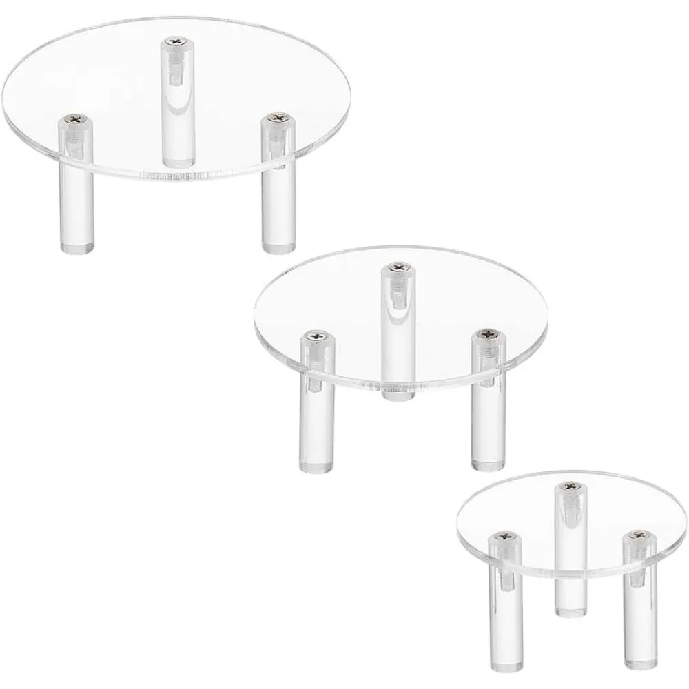 3 Set Acrylic Round Display Riser 4.7/3.9/3.1inch 3-Legs Clear Minifigure Display Stands Acrylic Display Platform for Jewelry
