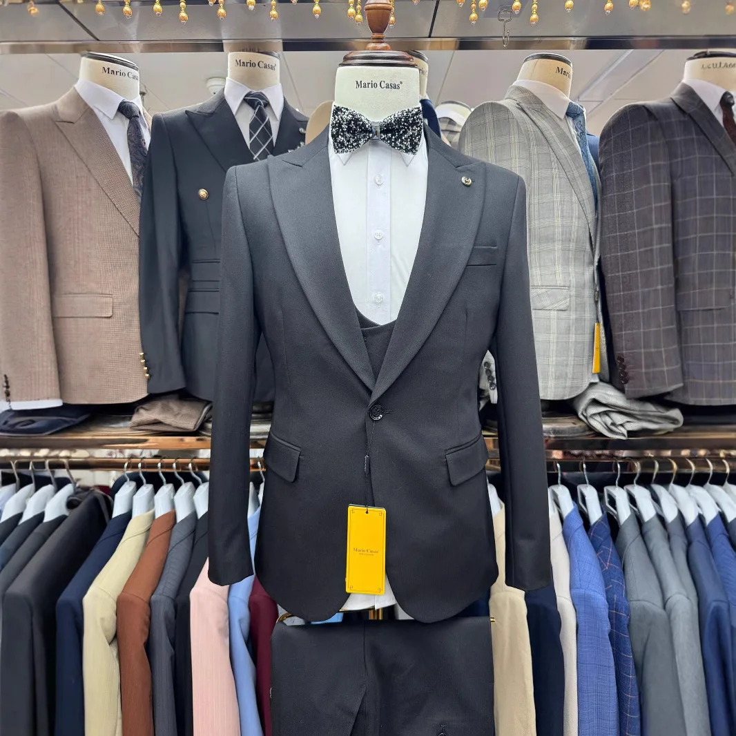 

New Costume Clothing Luxury Party Stage Men's Suit Groomsmen Regular Fit Tuxedo 3 Peice Set Jacket+Trousers+Vest Blazers Pants