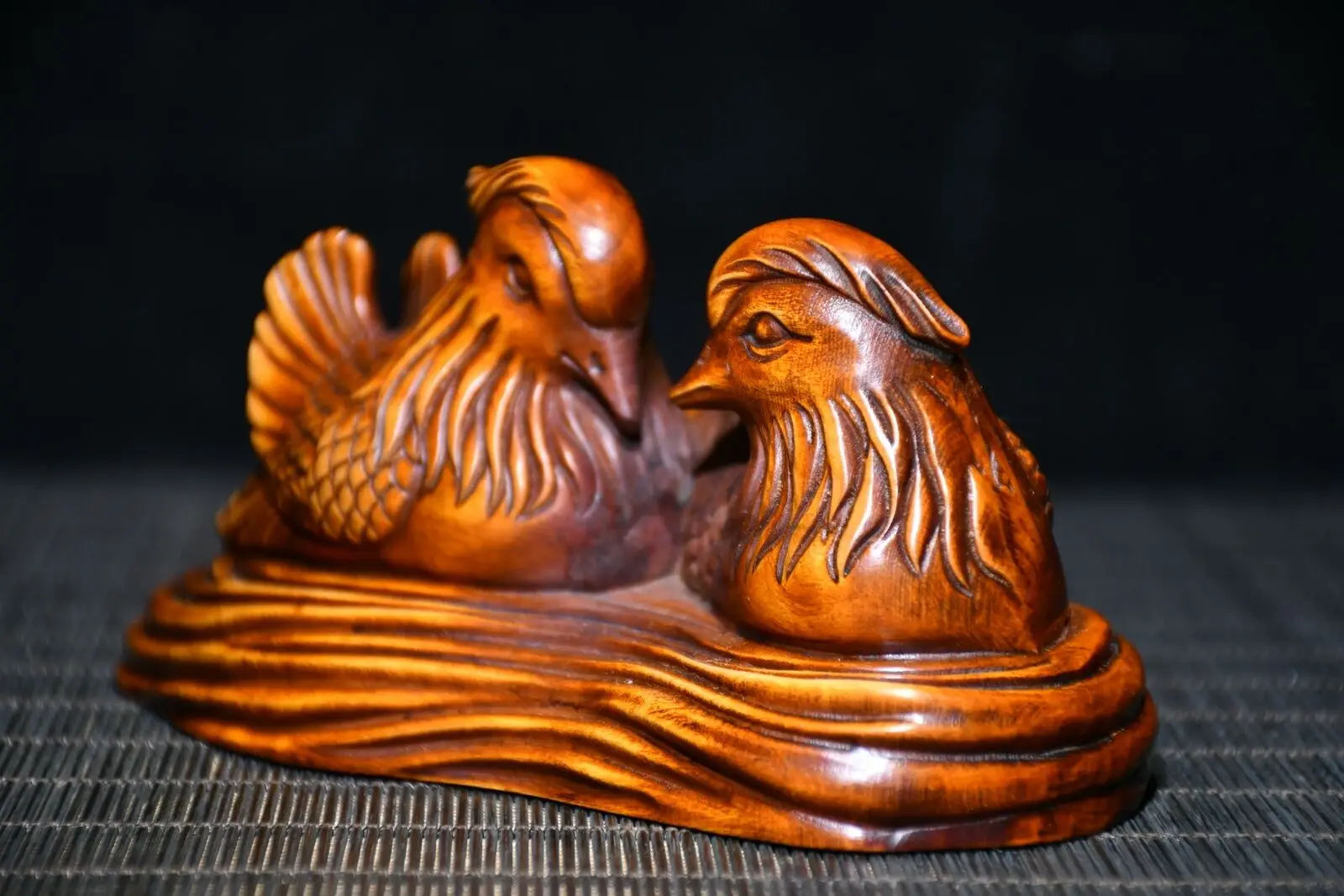 Collect Wood Carving Boxwood Hand Carved Exquisite Mandarin Duck Statue Ornament