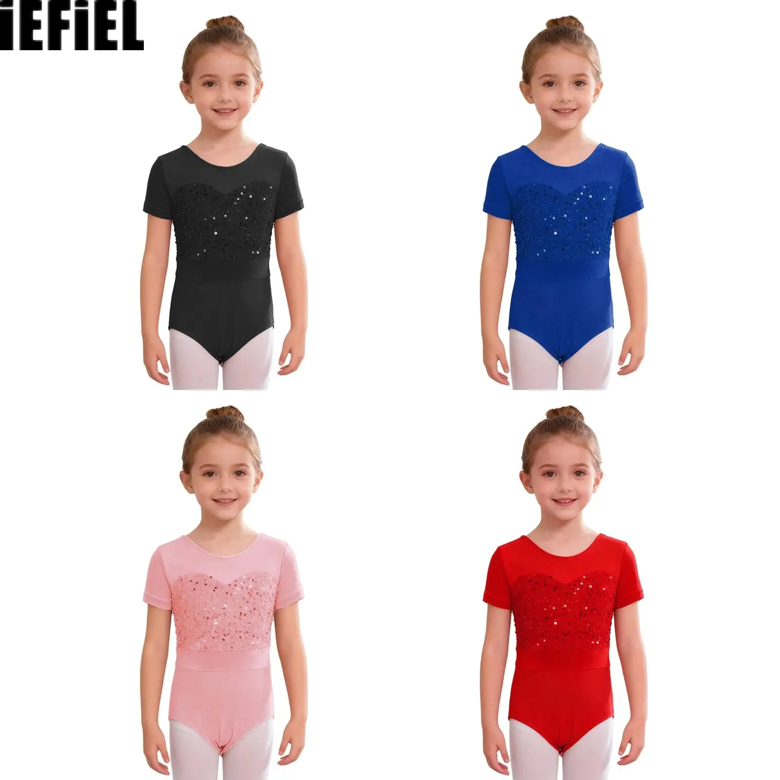 

Детское бархатное лоскутное танцевальное боди для девочек с круглым вырезом и короткими рукавами, блестящие блестки, пуговицы, балетный купальник с промежностью