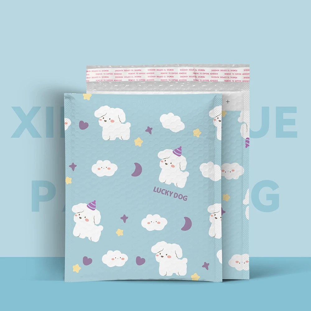 10x13inch Blue Plastic Bubble Bag Cute Puppy Printed Bubble Envelopes Self Seal Adhesive Padded Shipping Envelopes Pouches 50Pcs