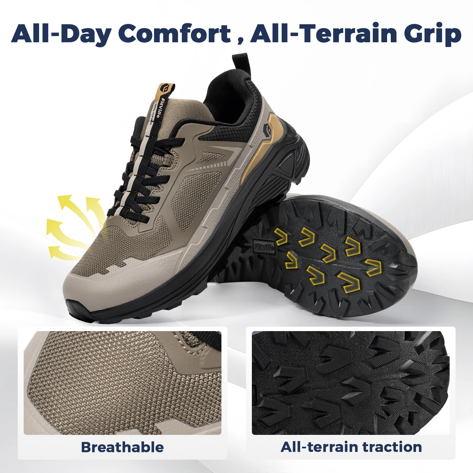 Fitville Herren Trail-Laufschuhe mit breiter Zehenbox, Sportschuhe, atmungsaktiv, mit Dämpfung, Outdoor-Wanderschuhe für Herren, mit Fußgewölbestütze – Detail 15