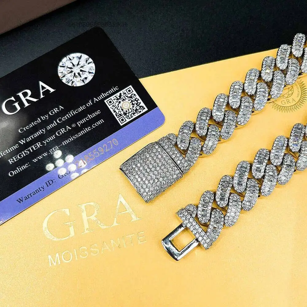 Luxury Factory Custom Cuban Link Chain 925 Silver Hip Hop Fine Miami Cuban Link Chain Moissanite Hip Hop Cuban Link Chain.