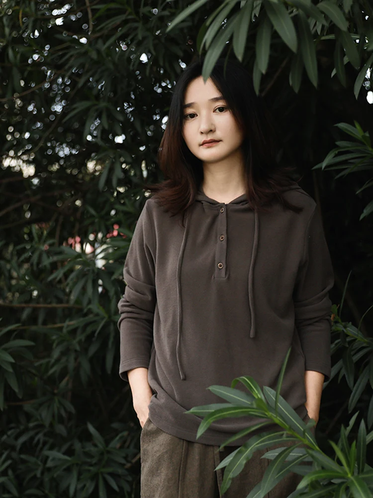 

Женская шерстяная толстовка с капюшоном, длинный рукав, повседневный корейский стиль, осенняя новинка, антивозрастной эффект, легко сочетается с любыми брюками