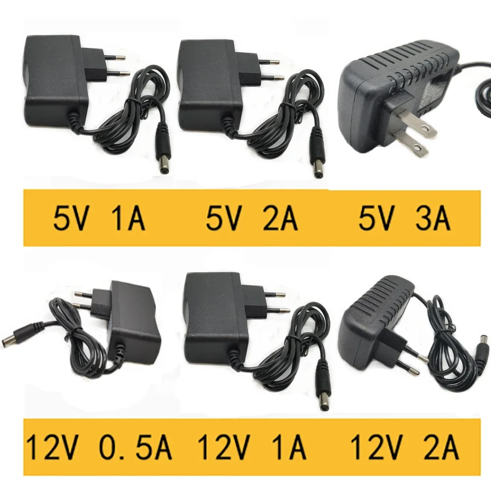 New 1pcs 100-240V AC to DC Power Adapter Supply Charger adapter 5V 12V 1A 2A 0.5A EU Plug 5.5mm x 2.5mm/5v3aDC Plug Micro USB