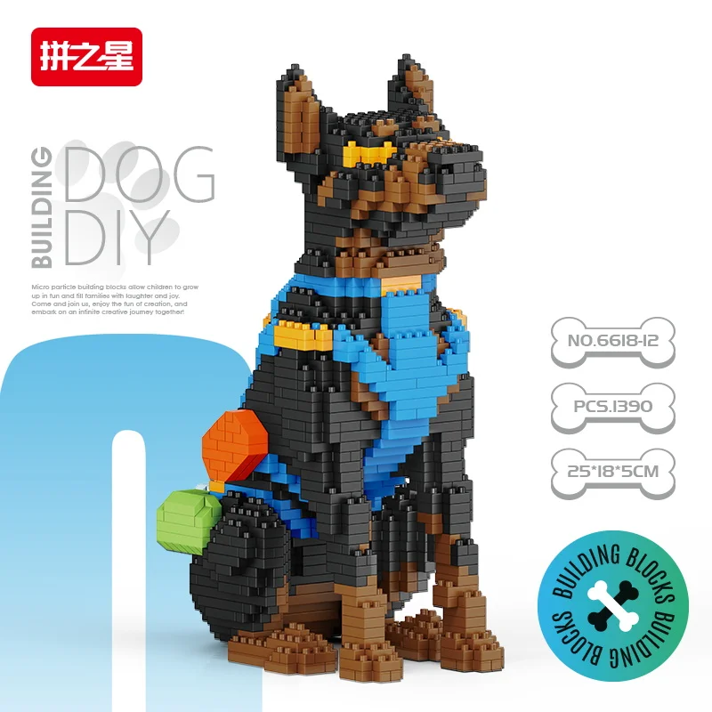 DIY Golden Retriever Doberman Teddy Corgi Shepherd Dachshund Cartoon Dog Cat Model Mini Building Block Toy Children\'s Gift