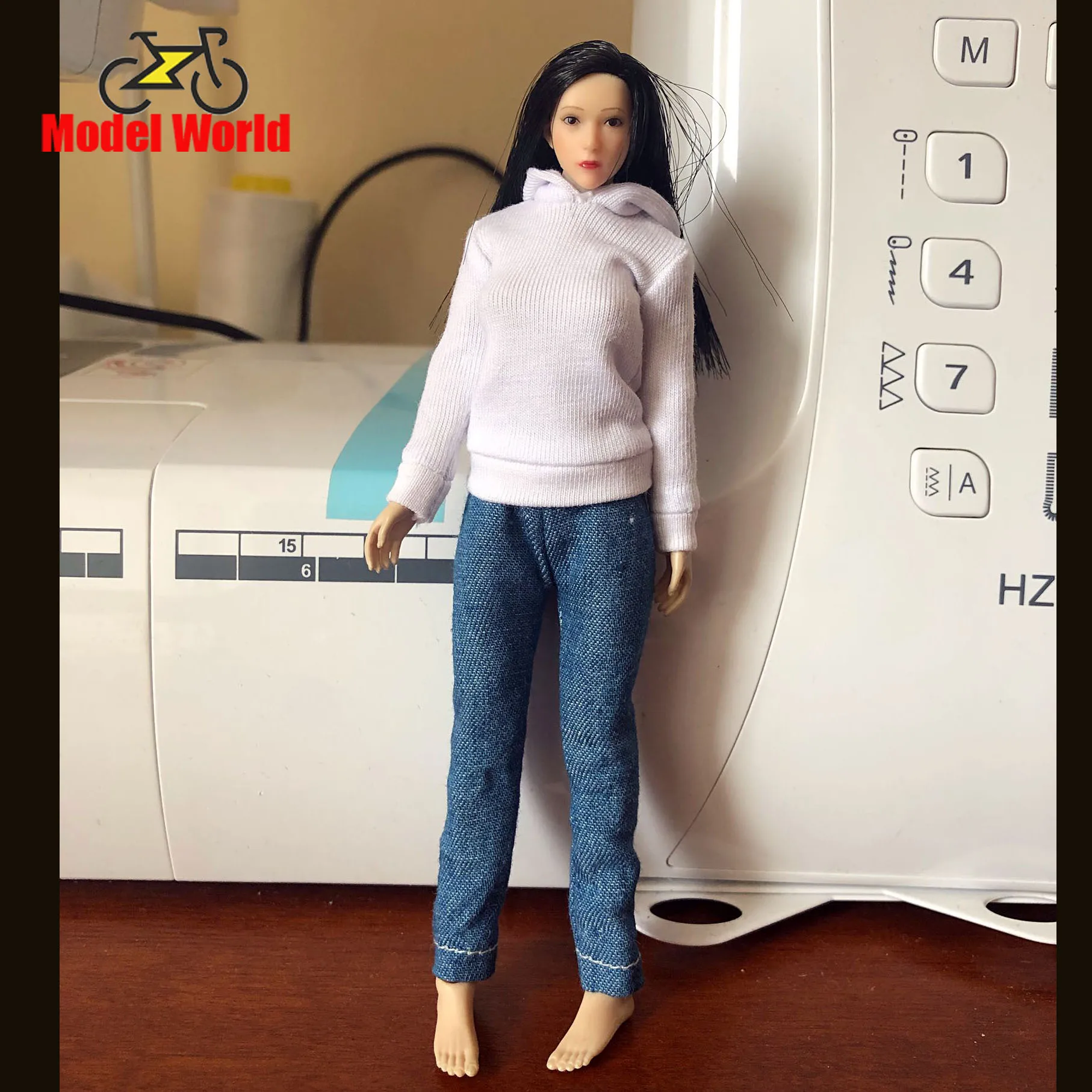 

1/12 scale female clothes white hoodie jeans fit 6'' action figrue body model