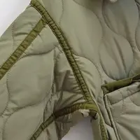 2026 Autumn Winter Women's Vintage Quilted Army Green Padded Coats Lady Elegant Drawstring High Neck Pockets Cotton Jacket Parka 5