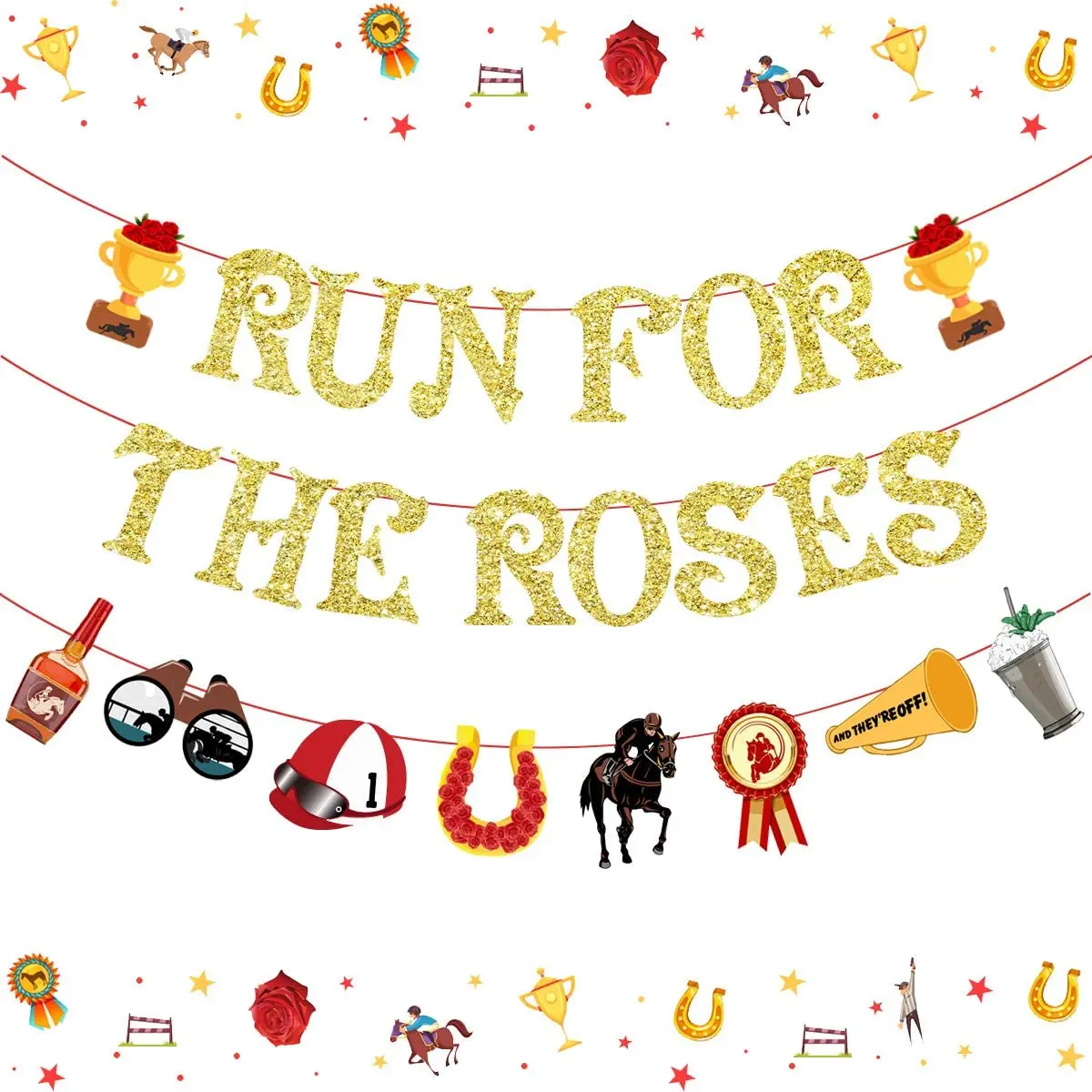 

Glitter Run for the Roses Banner Talk Derby to Me Party Supplies, Gold Horse Racing, Bridal Shower, Birthday Decoration