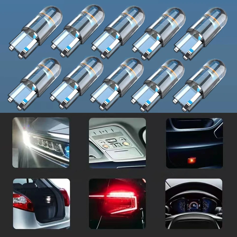 10PCS W5W T10 LED Bulbs 12V 194 168 LED Car Interior Map Dome Lights Parking Light Auto Universal Signal Lamp Acrylic 7 Colors