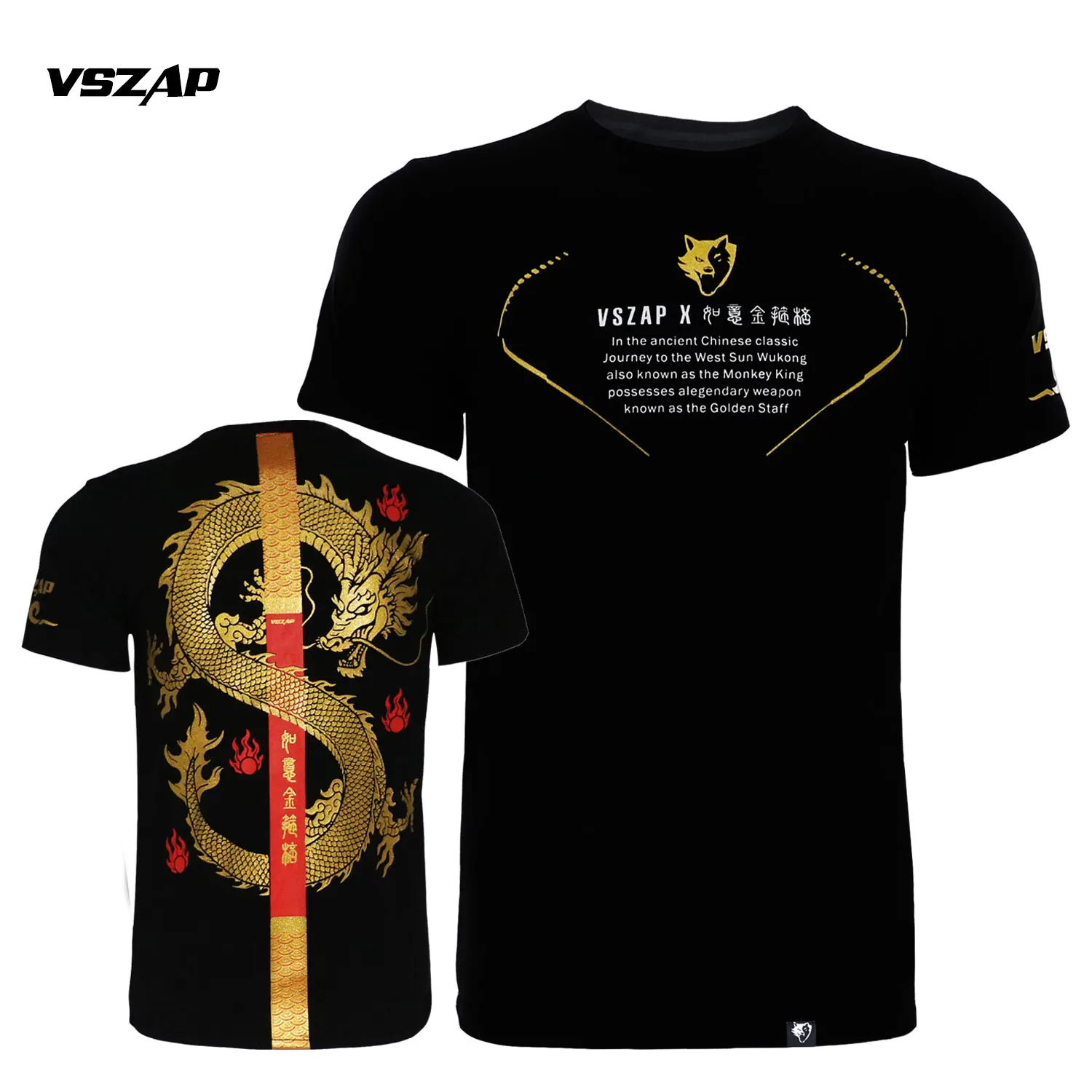 VSZAP MMA Short Sleeved T-shirt Muay Thai Fitness Fighting Sports Training Running Taekwondo Training Top Men's Style