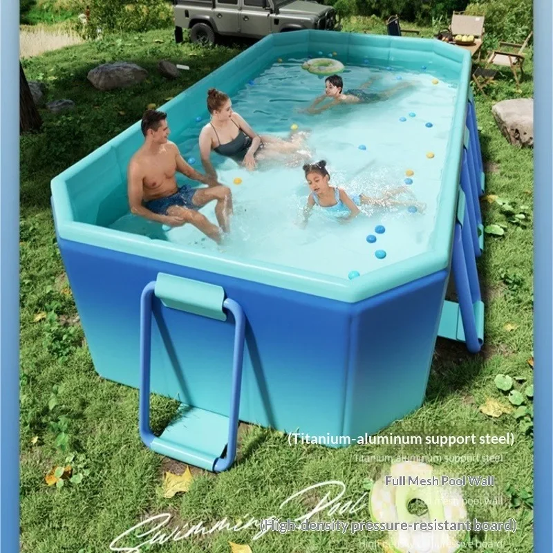 Aufblasbarer Familienpool für den Garten Nicht-Aufblasbarer Rahmen Faltbarer Extra Dicker Tragbarer Kinderpool mit Rutsche für den Heimgebrauch Wasserfall-Tragbarer Pool