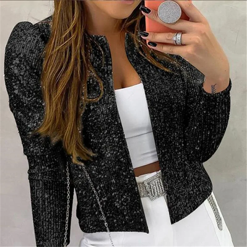 

Fashion Sequin Jackets Women Glitter Long Sleeve Short Coats Elegant Spring Outwear Office Ladies Solid Streetwear