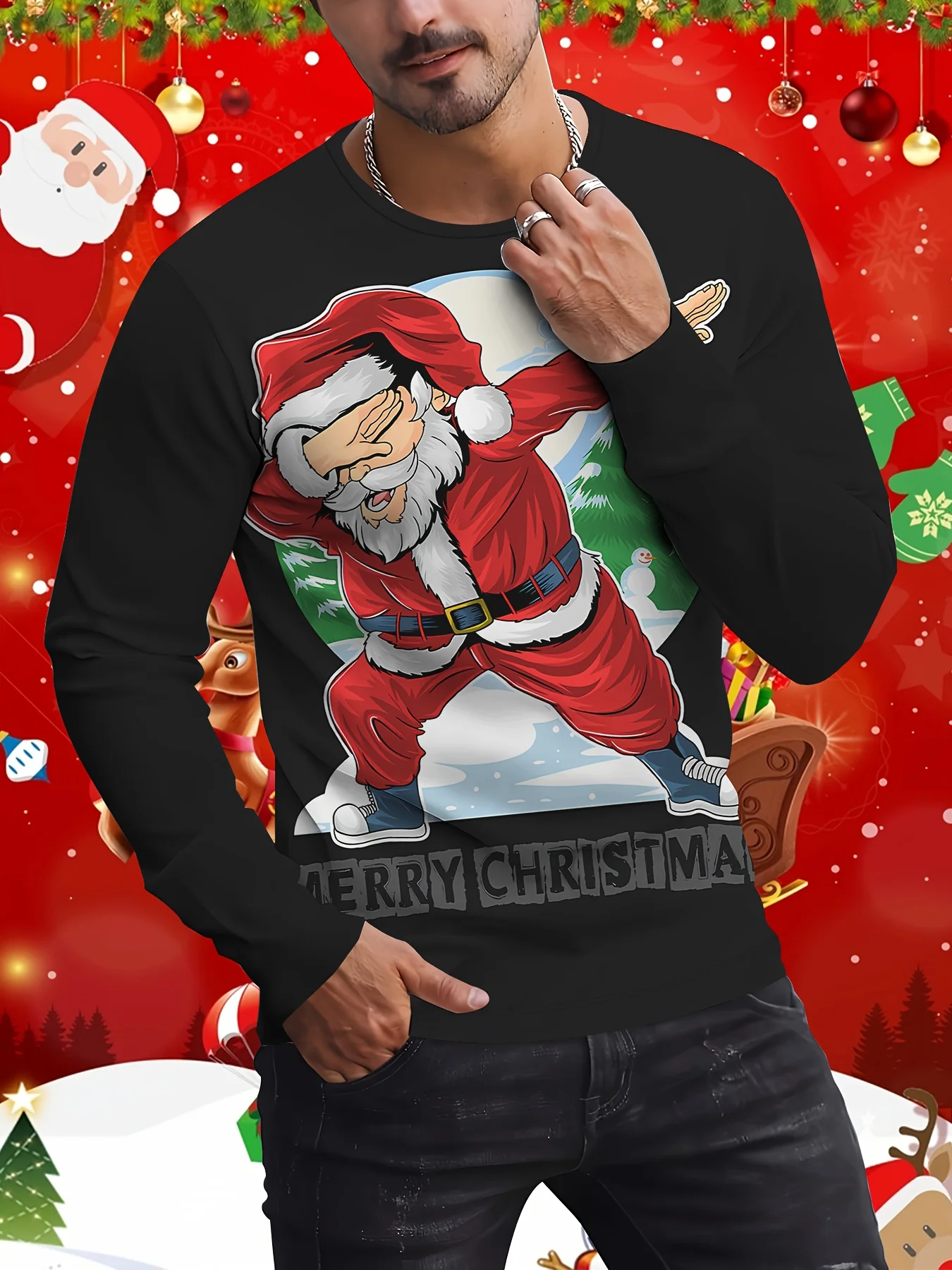 

Funny Christmas Harajuku 3D Print Men's Long Sleeve T-Shirts Fashion X'mas New Year Clothing Casual O-neck Tops Autumn Loose Tee