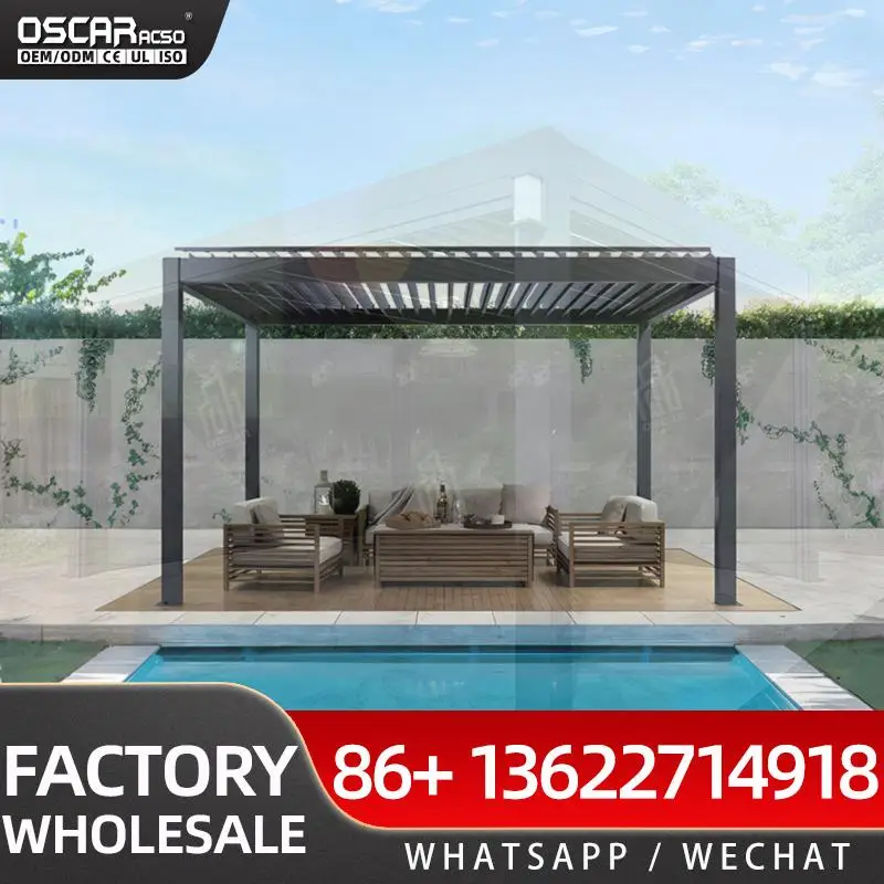 Sliding Transparent Glass Door Foldable Blinds Polycarbonate Sides Screened Gazebo for Backyard Patio Garden pergola