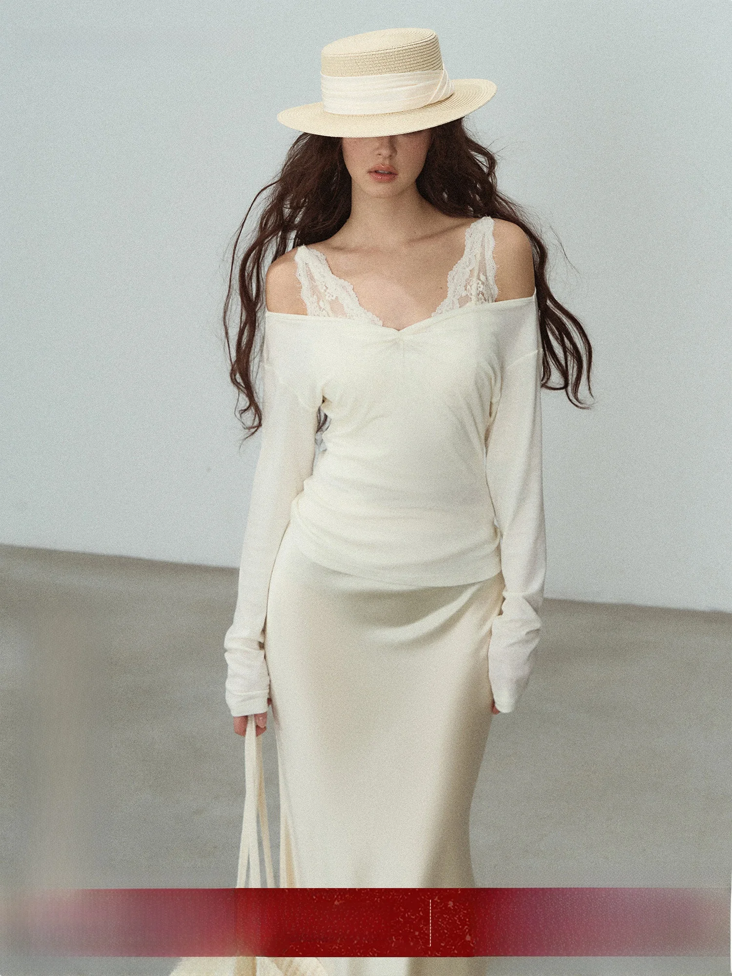 LulusMiracle Cold Light Moon Mixed Fiber Long Sleeve White One Shoulder Knot Top Women's Casual Fit Silk Blend T-Shirt