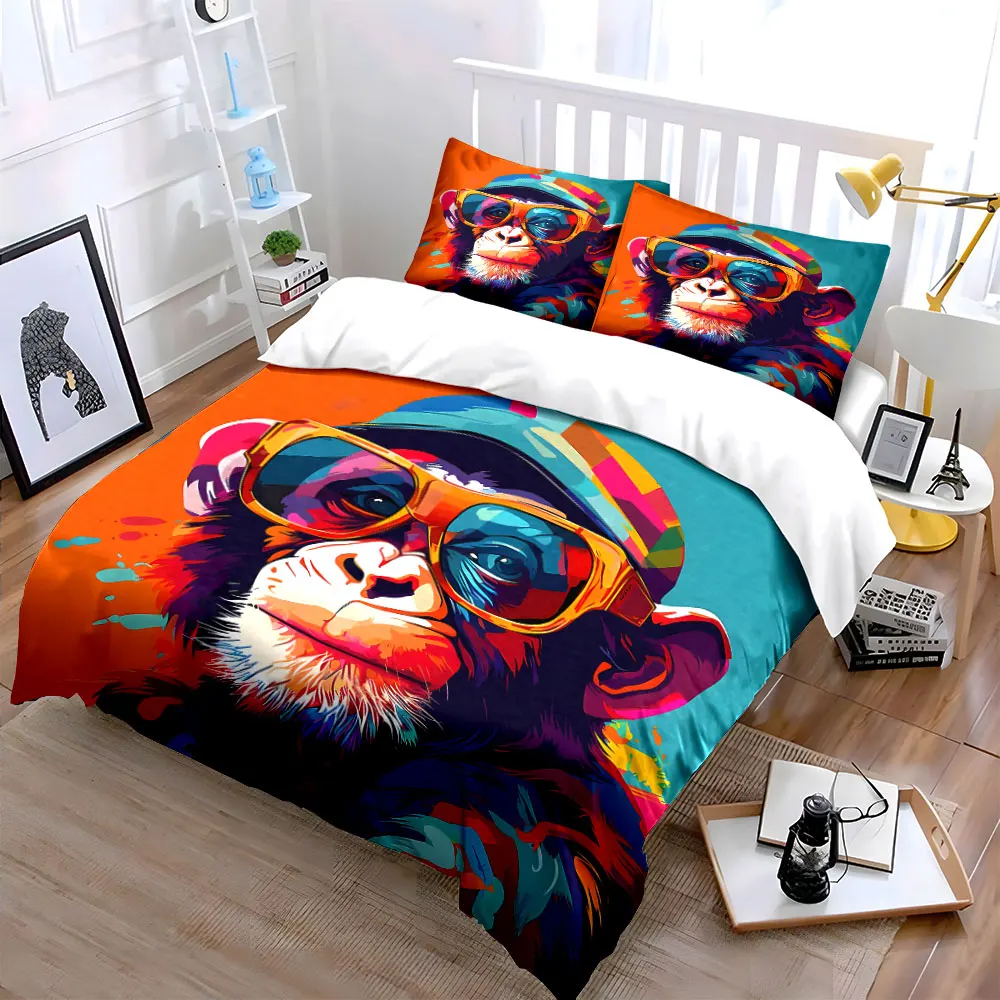 Colorful Monkey Graffiti Art Duvet Cover Set with 3D Printing Design Soft Polyester Bedding Set All-Season Comfort for gifts