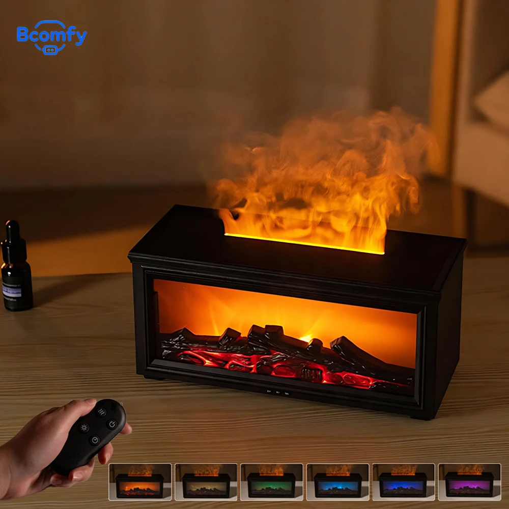 

Aroma Humidifier Fireplace Essential Oils Diffuser with Remote Control Timer Flame Aromatherapy Mist Maker for Home Bedroom