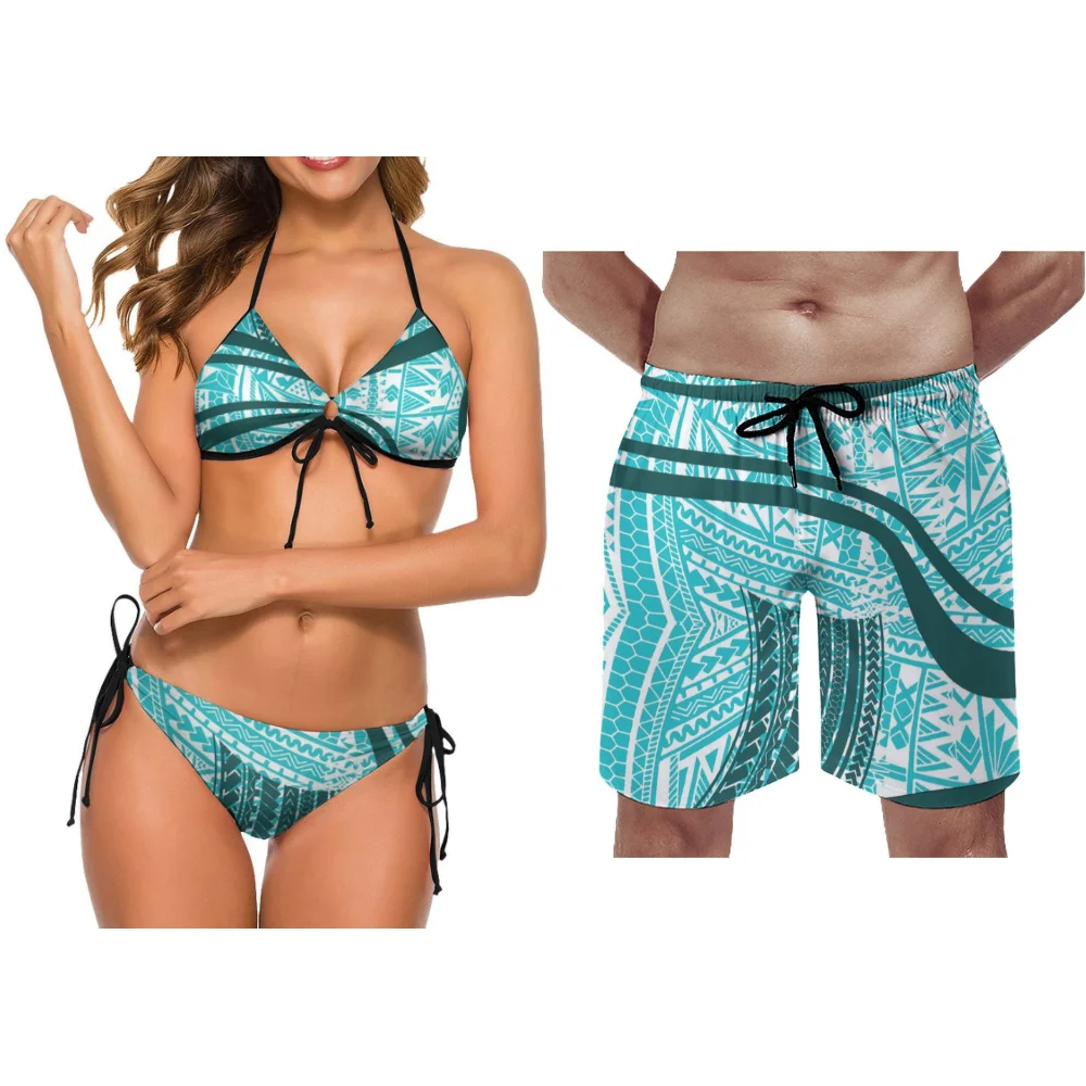 ชุดว่ายน้ําคู่ ชุดว่ายน้ําชายหาดแฟชั่น Custom-Made Polynesian Ethnic Print ชุดว่ายน้ําปาร์ตี้คู่ ชุดท่องคู่ใหม่