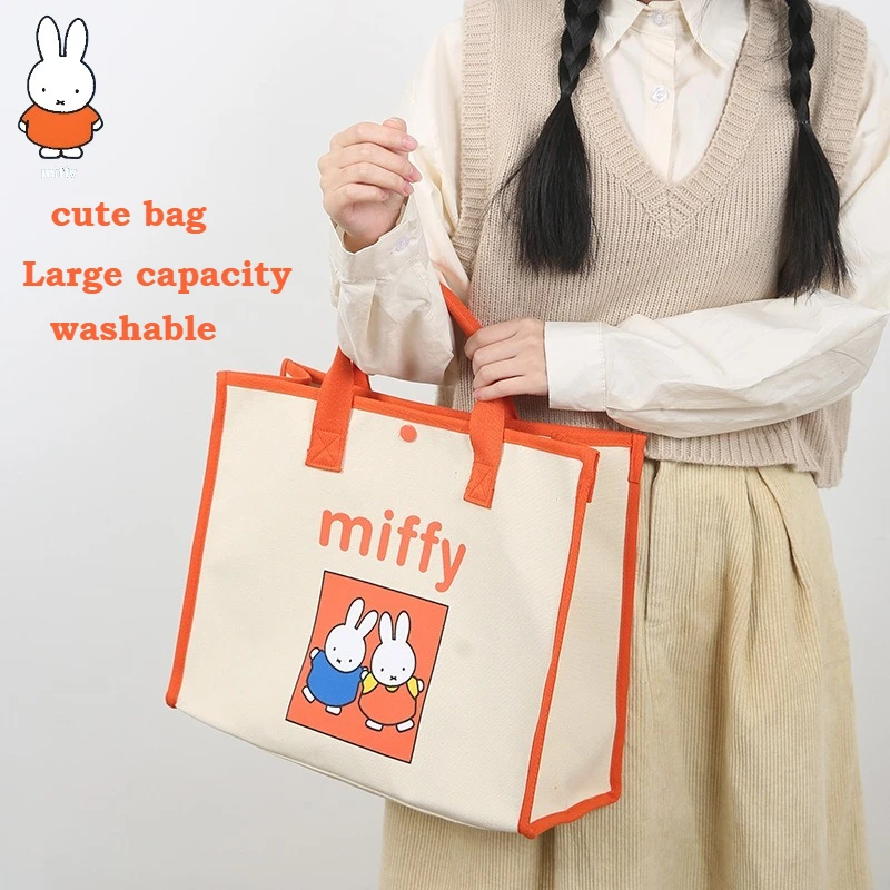 

New Miffy Large Capacity Tote Bag Kawaii Cartoon Printed Multi Color Canvas Handheld Single Shoulder Canvas Travel Mommy Bag
