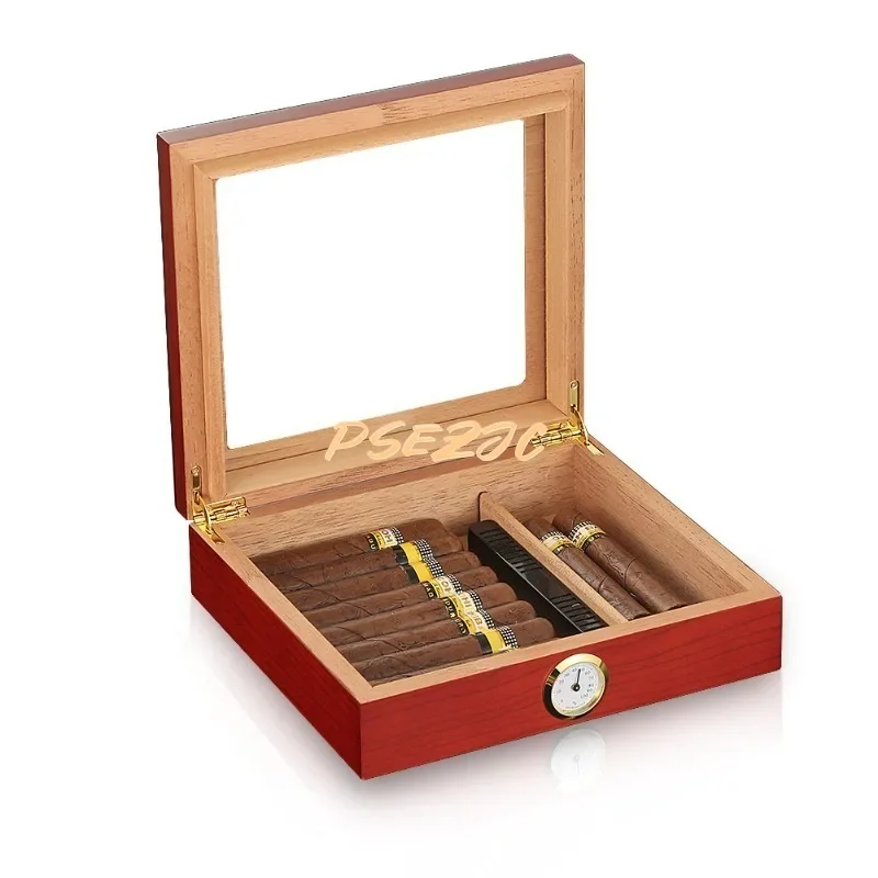 Simple and Portable Large Capacity Cedar Wooden Cigar Travel Moisturizing Storage Cigarette Box Glass Top Display