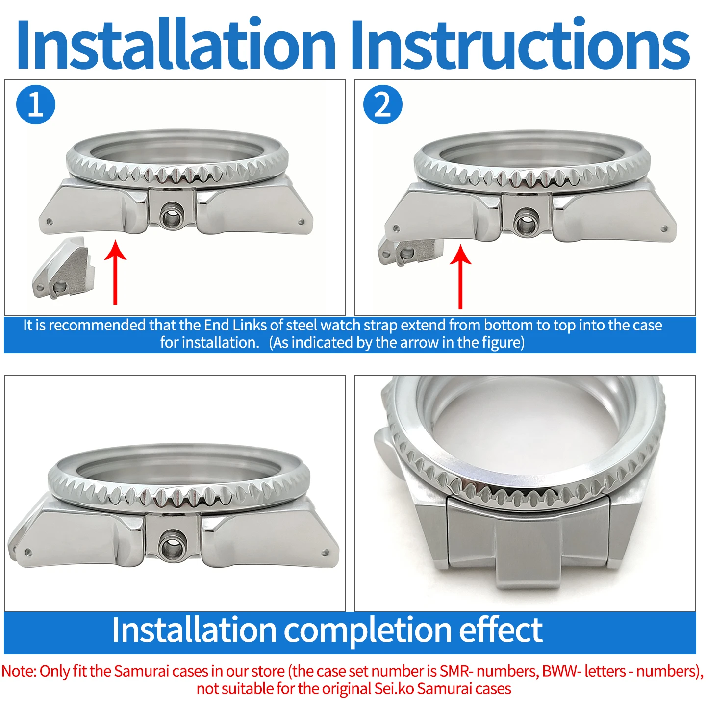 Samurai Stahlarmband MOD Passend für SKX Uhrengehäuse Gebürstetes Armband Doppelverschluss mit Druckknopf Uhrenteile Reparaturzubehör – Detail 1