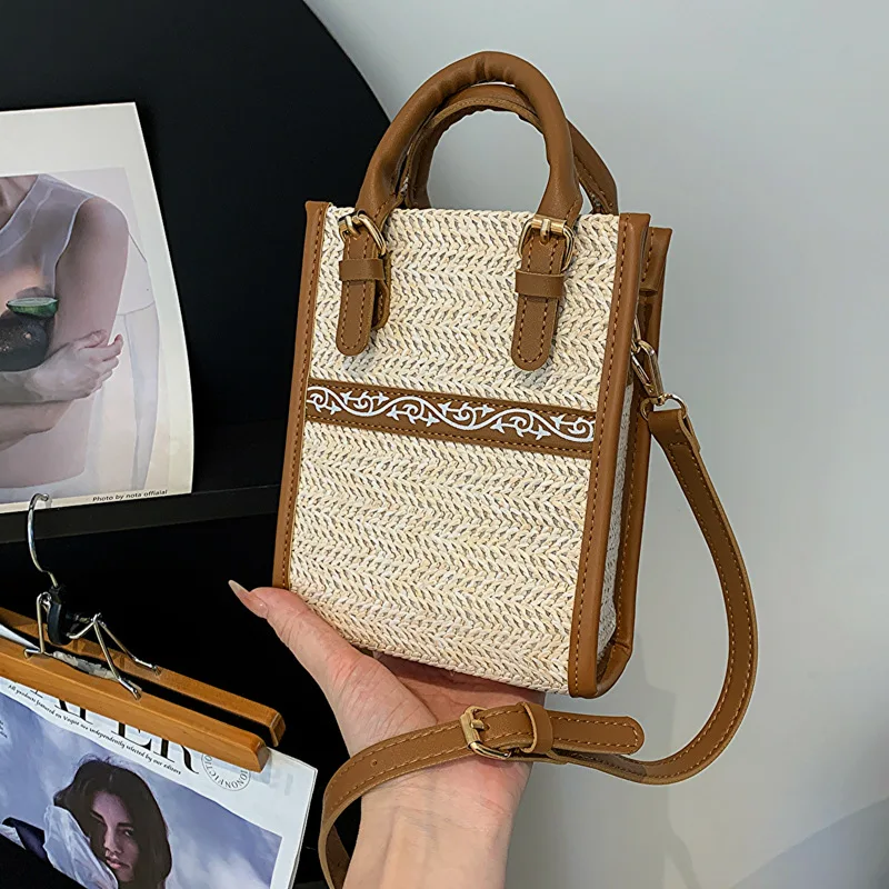 2023 Summer New Straw Shoulder Bag Square Fashion Handbags Designer Crossbody Bags For Women Small Top-handle Bag