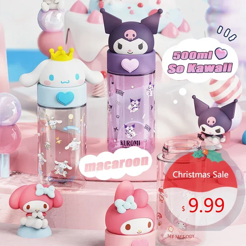 

500ml Sanrio peripheral Dolls Transparent Cup Cartoon Hello Kitty Kuromi Cinnamoroll Melody Kid Bottle Water Cup Girls Gifts