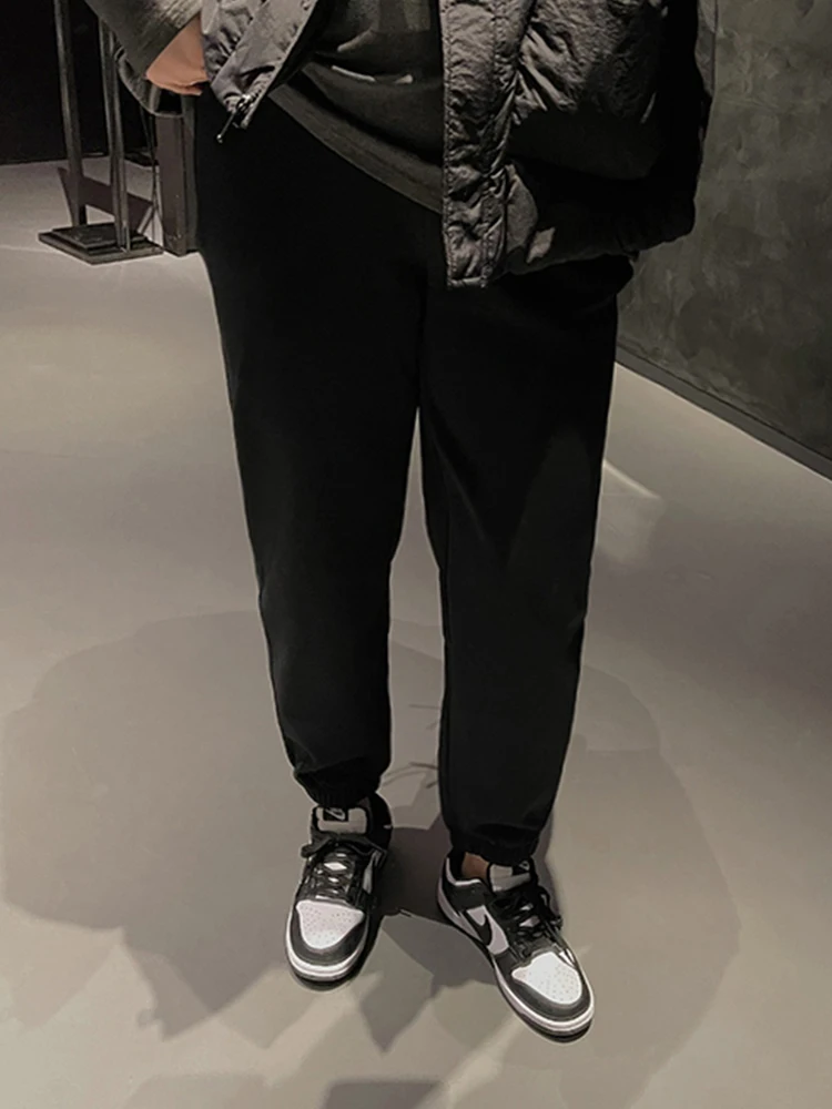 

Женские повседневные брюки больших размеров с высокой талией, утепленные, осенне-зимние, свободного кроя, длинные, с манжетами, спортивные штаны