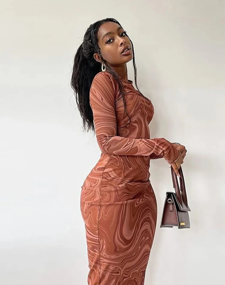 여성용 긴팔 바디콘 드레스 이브닝 파티 의류 미디 길이 섹시 원피스 스트리트웨어