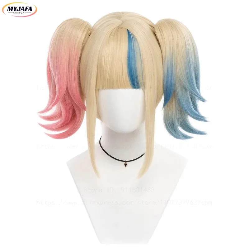 

Парик для косплея Villain Doujin, Хэллоуин, розовое окрашивание, градиентные хвостики, термостойкие парики из синтетических волос + шапочка для парика