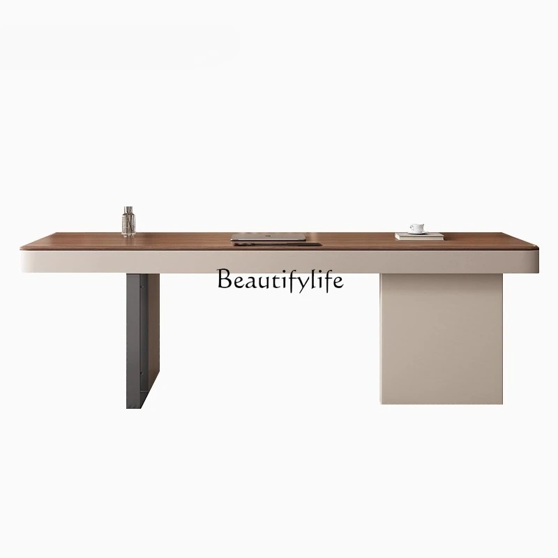 مكتب بلون الجوز الخفيف على الطراز الإيطالي مكتب مكتب فاخر وخفيف الوزن وأنيق وطويل وكبير #1