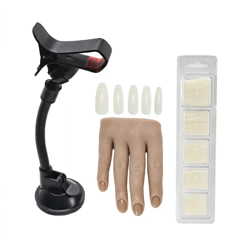Novice Nail art practice with support, silicone hand model with stand, and fixed tabletop display  for Acrylic Manicure Tool