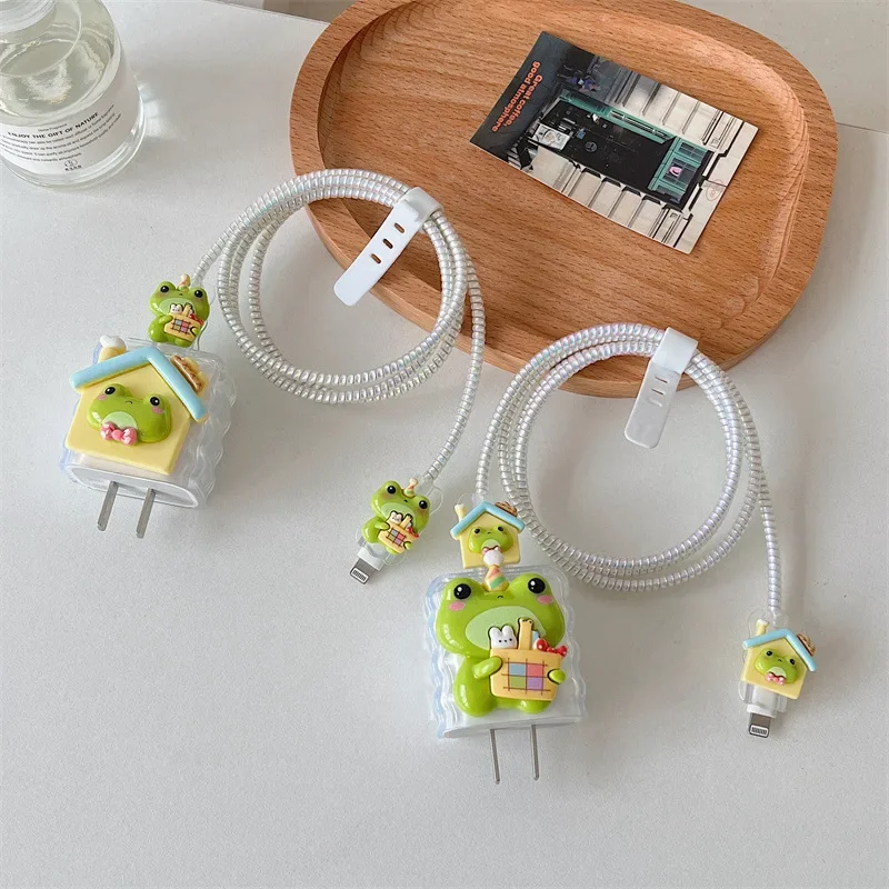 Cute Frog Design Charger Cable Protector Cover Case for IPhone 15 14 13 18/20W Original Charger Data Cord Winder Protective