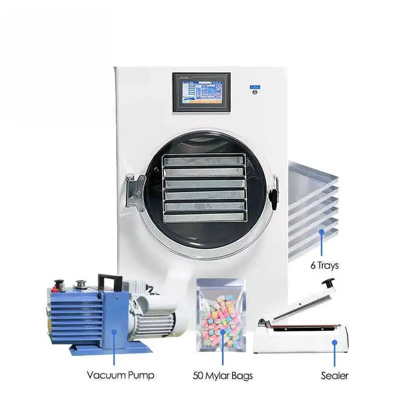2025 جديد 8 كجم 10 كجم فراغ آلة مجفف بالتجميد 6 صواني الاستخدام المنزلي آلة تجميد الفاكهة للأغذية