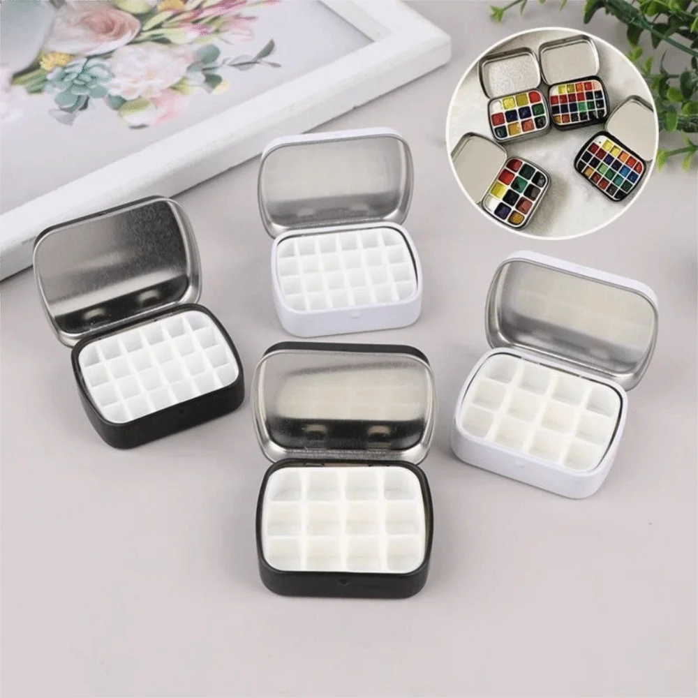 Durable Portable Empty Watercolor Tin Box Mini 12/24 Grids Watercolor Tin Box Painting Paint Tray Art Supplies