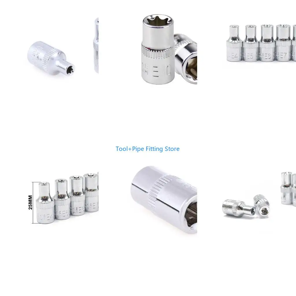 F92B E4 E6 E7 E8 Socket Wrench Set Torx Star Bits External Female E Socket Set Automotive Car Shop Tools 1/4 Inch(6.3mm)