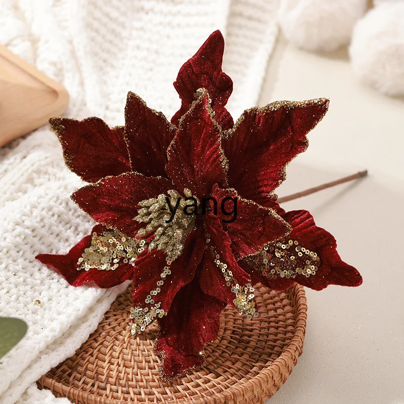 LMM high-grade Christmas flannel handmade sticky powder artificial flower Christmas tree decoration pendant