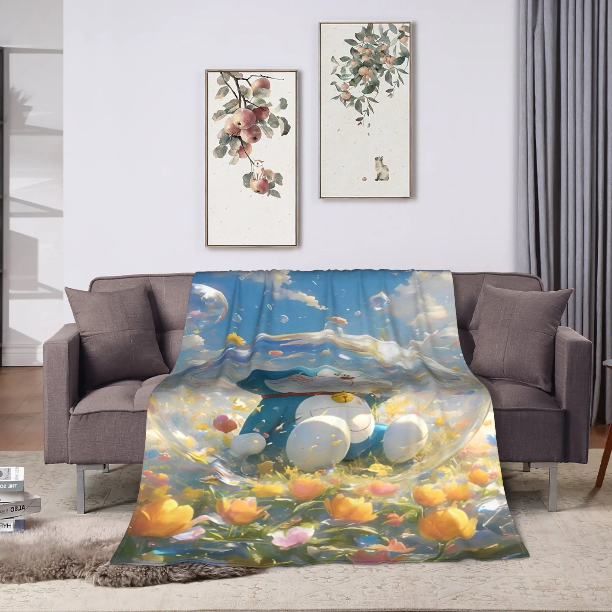 Bubble Doraemons Portrait Flannel Blanket Winter  Soft Warm Bedding Throws for Girls Boys Couch Bed Print Bedspread Bed Cover