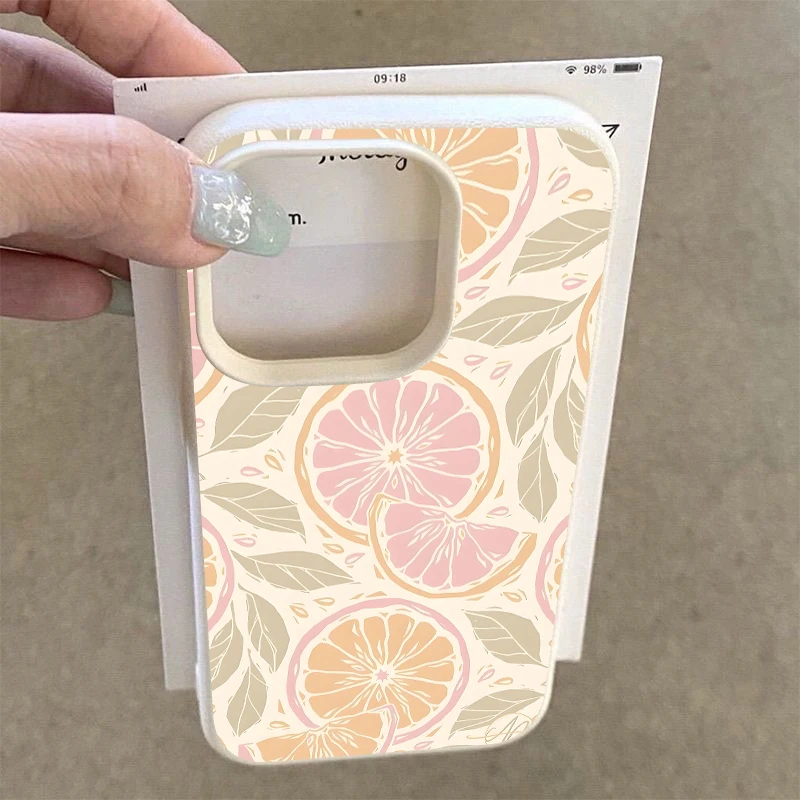 حافظة هاتف بسيطة من مادة البولي يوريثان الناعمة على شكل زهرة الليمون لهاتف آيفون 16 برو ماكس 15 بلس 14 13 12 11 17 Air XS XR X غطاء نسيج Lichee