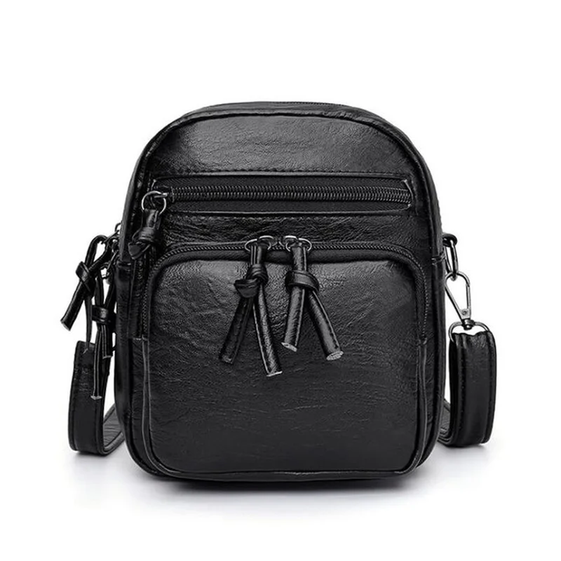 1Pc Soft PU Leather Vintage Crossbody Handbag For Women Double‑Compartment Large‑Capacity Daily Shoulder Bag Fashion Ladies Bag