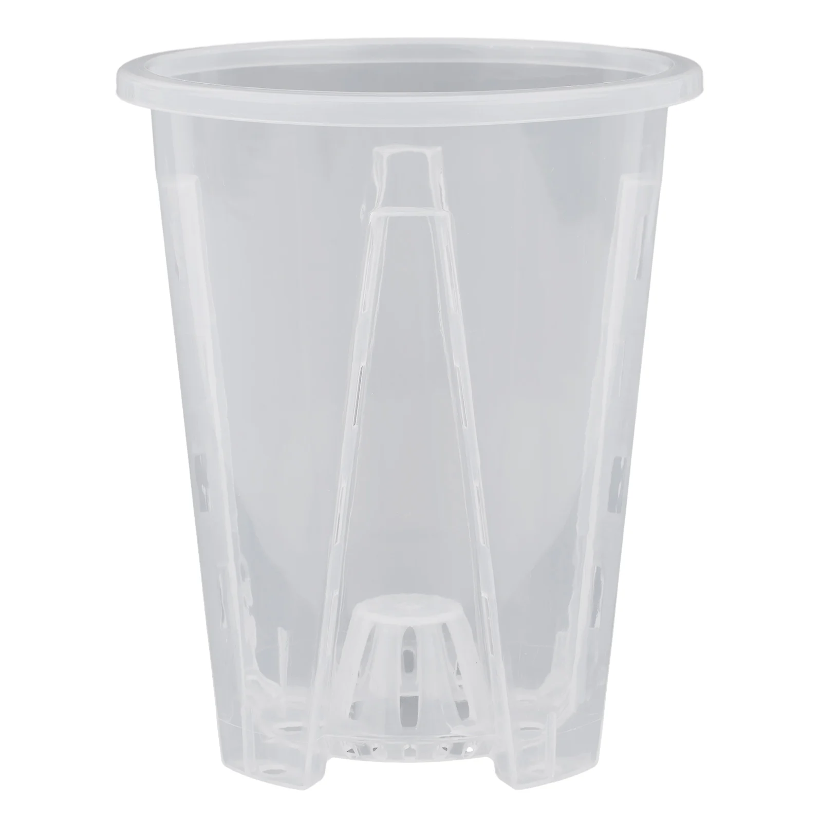 Plastic Orchid Container with Clear Walls and Perforated Base for Monitoring Root Growth and Managing Irrigation Frequency