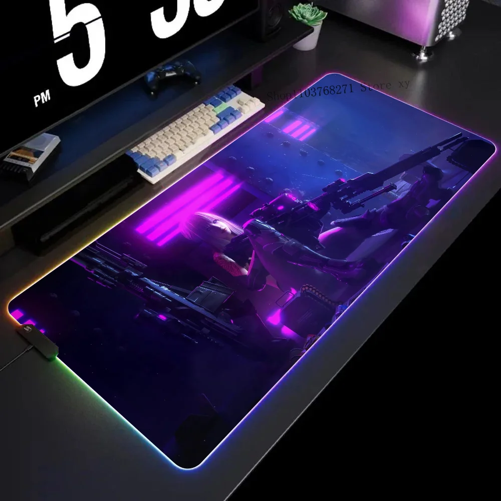 Cyberpunk Girl Purple Shot Mousepad XXL RGB Gaming Mouse Pads HD Black Gamer Accessories Large LED