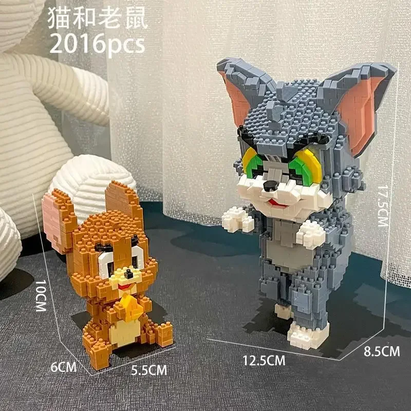 Tom dan Jerry blok bangunan mikro perangkap keju kucing dan Mouse 3D Model Anime Mini mainan figur bata untuk hadiah Natal